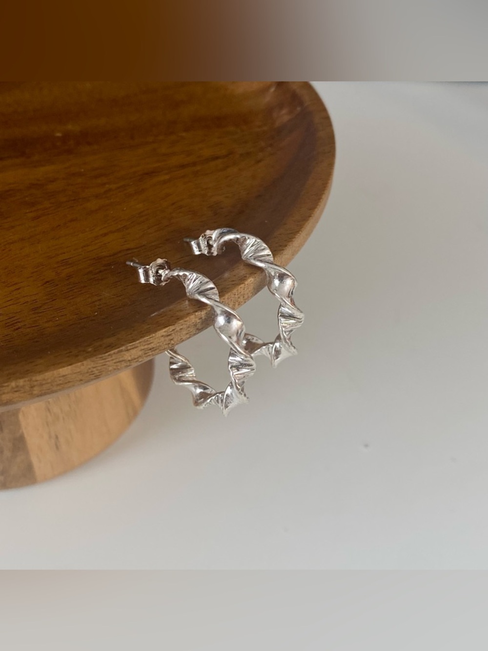 4/$15 Shiny Silver Twist Textured Hoop Earrings